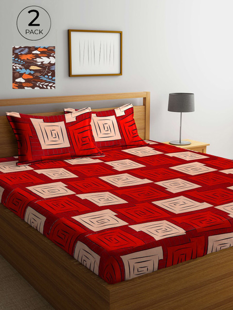 

Arrabi Set Of 2 Multicoloured Floral 300 TC 2 King Bedsheet with 4 Pillow Covers, Multi