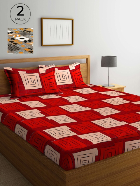 

Arrabi Set Of 2 Multicoloured Geometric 300 TC King Bedsheet With 4 Pillow Covers, Multi