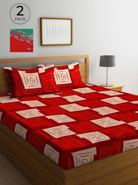 

Arrabi Set Of 2 Multicoloured Geometric 300 TC King Bedsheet With 4 Pillow Covers, Multi