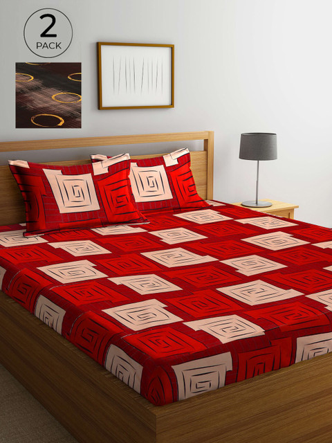 

Arrabi Set Of 2 Multicoloured Geometric 300 TC King Bedsheet With 4 Pillow Covers, Multi