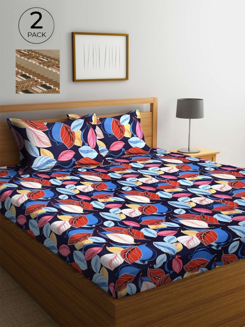 

Arrabi Set Of 2 Multicoloured Floral 300 TC King Bedsheet With 4 Pillow Covers, Multi