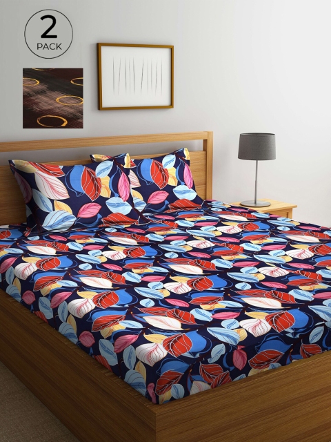 

Arrabi Set Of 2 Multicoloured Floral 300 TC King Bedsheet with 4 Pillow Covers, Multi