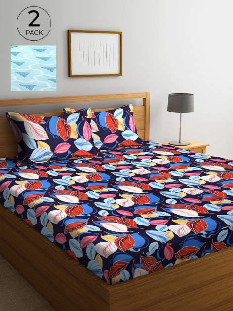 

Arrabi Set Of 2 Multicoloured Floral Printed 300 TC King Bedsheet with 4 Pillow Covers, Multi