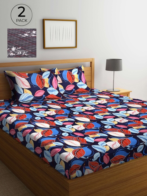 

Arrabi Set Of 2 Multicoloured Floral 300 TC King Bedsheet With 4 Pillow Covers, Multi