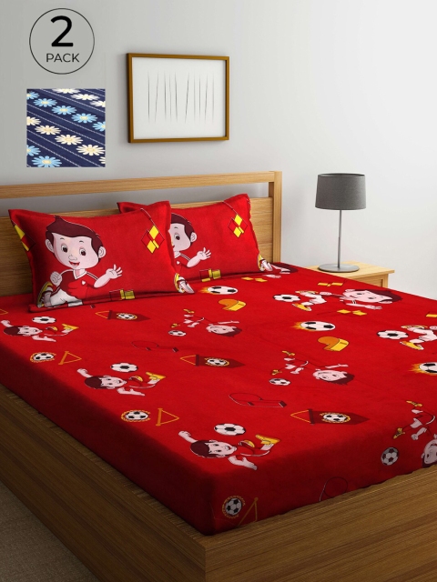 

Arrabi Set Of 2 Multicoloured Printed 300 TC King Bedsheet With 4 Pillow Covers, Multi
