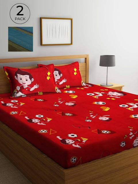 

Arrabi Set Of 2 Multicoloured Printed 300 TC King Bedsheet With 4 Pillow Covers, Multi