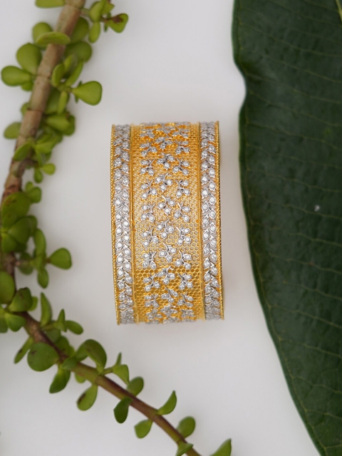 

SANGEETA BOOCHRA Women White CZ-Studded Gold-Plated Cuff Bracelet