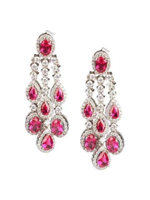 

SANGEETA BOOCHRA Silver-Toned & Pink Contemporary Drop Earrings