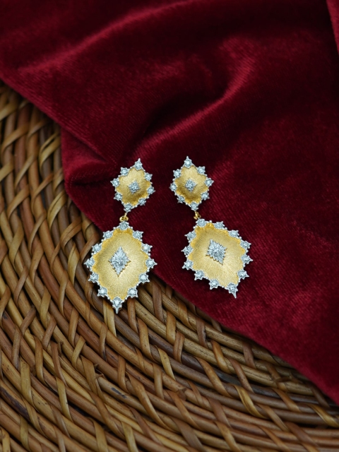 

SANGEETA BOOCHRA Gold-Toned & White Silver Gold Plated Contemporary Drop Earrings