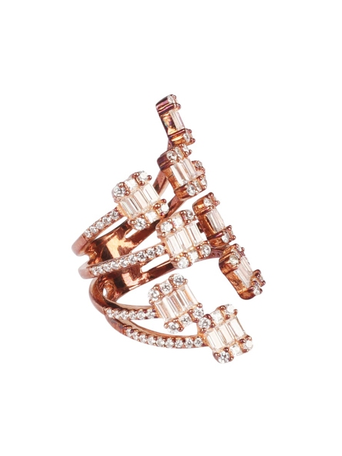 

SANGEETA BOOCHRA Women Rose Gold-Plated Silver Cubic Zirconia-Studded Finger Ring