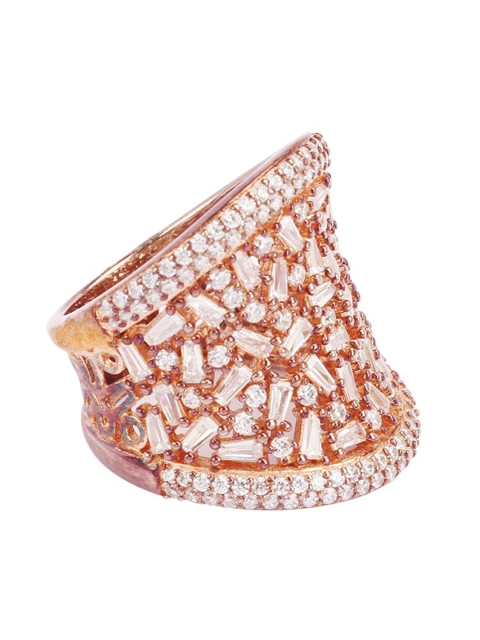 

SANGEETA BOOCHRA Rose Gold-Plated CZ Stone-Studded Finger Ring