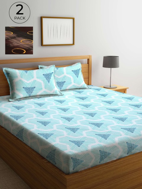 

Arrabi Set Of 2 Multicoloured Geometric Printed 300 TC King Bedsheet With 4 Pillow Covers, Multi