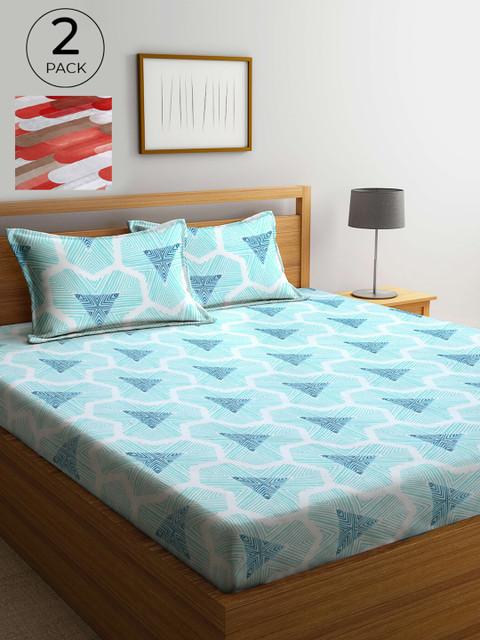 

Arrabi Set Of 2 Multicoloured Geometric Printed 300 TC King Bedsheet With 4 Pillow Covers, Multi