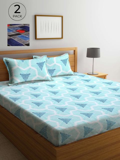 

Arrabi Set Of 2 Multicoloured Geometric 300 TC King Bedsheet With 4 Pillow Covers, Multi