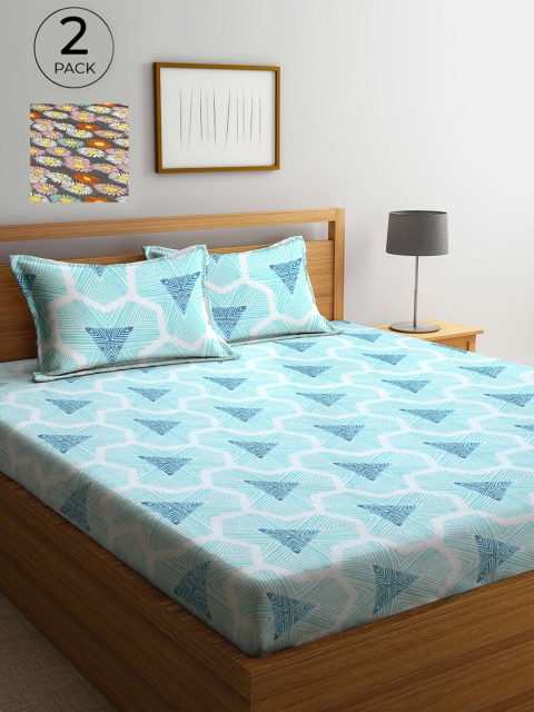 

Arrabi Set Of 2 Multicoloured Geometric 300 TC King Bedsheet With 4 Pillow Covers, Multi