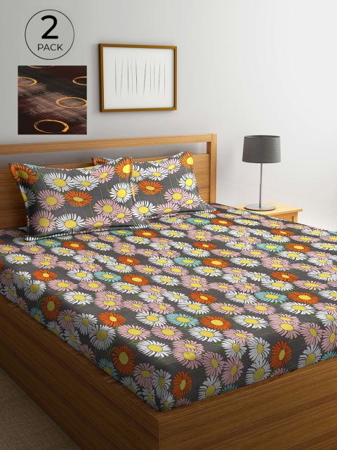 

Arrabi Set Of 2 Multicoloured Printed 300 TC King Bedsheet With 4 Pillow Covers, Multi