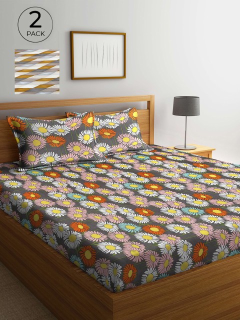 

Arrabi Set Of 2 Multicoloured Floral 300 TC King Bedsheet With 4 Pillow Covers, Multi