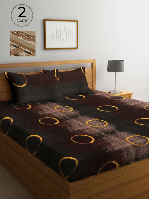 

Arrabi Set Of 2 Multicoloured Geometric 300 TC King Bedsheet With 4 Pillow Covers, Multi