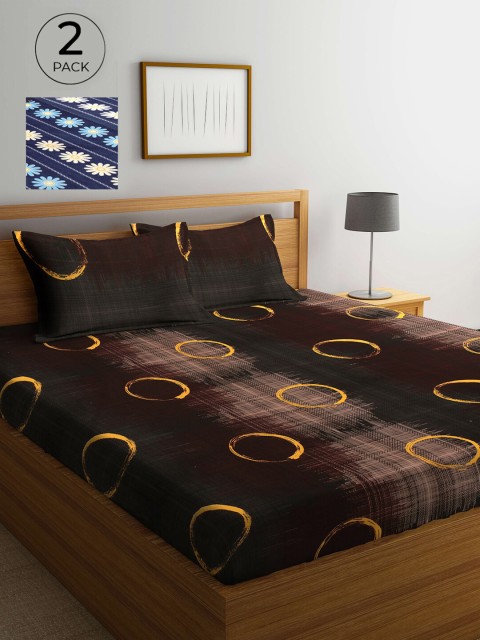 

Arrabi Set Of 2 Multicoloured Geometric 300 TC King Bedsheet with 4 Pillow Covers, Multi