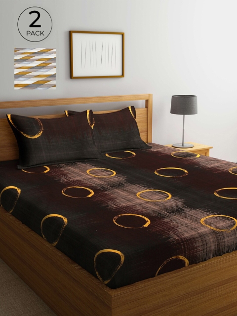 

Arrabi Set Of 2 Multicoloured Geometric 300 TC King Bedsheet With 4 Pillow Covers, Multi