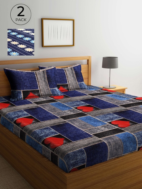 

Arrabi Set Of 2 Multicoloured Geometric 300 TC King Bedsheet With 4 Pillow Covers, Multi
