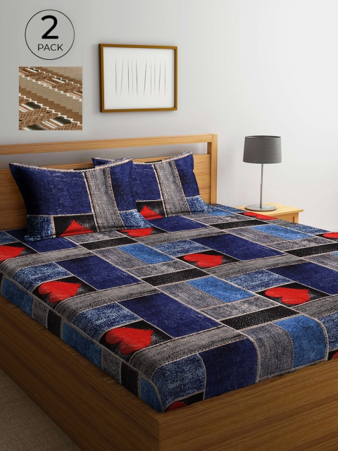 

Arrabi Set Of 2 Multicoloured Geometric 300 TC King Bedsheet With 4 Pillow Covers, Multi