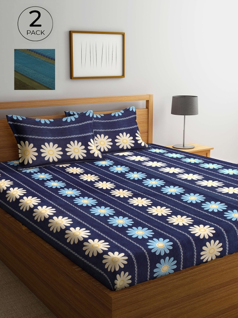 

Arrabi Set Of 2 Multicoloured Printed 300 TC King Bedsheet With 4 Pillow Covers, Multi