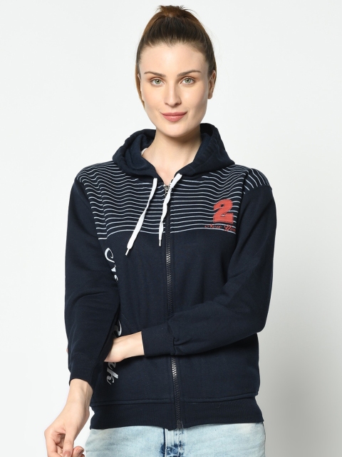 

VIMAL JONNEY Women Navy Blue & White Striped Sweatshirt