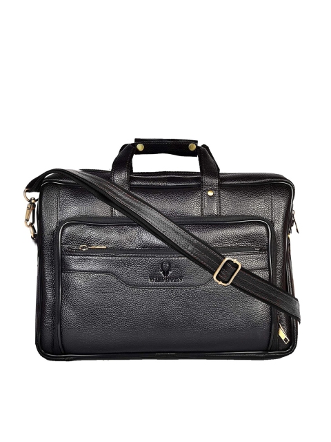 WildHorn Men Black Textured Genuine Leather Laptop Bag