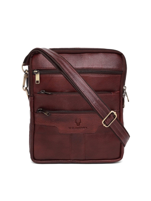 

WildHorn Men Maroon Textured Genuine Leather Messenger Bag