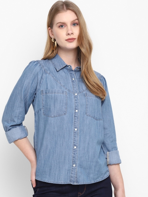 

FOSH Women Blue Slim Fit Denim Casual Shirt