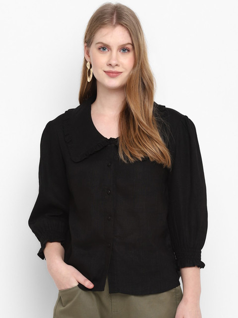 

FOSH Women Black Slim Fit Cotton Casual Shirt