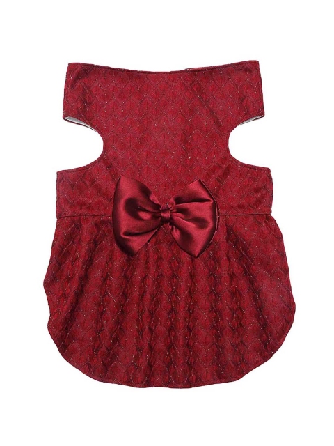 

Dchica Paws Maroon Self-Design Handmade Applique Dog Dress