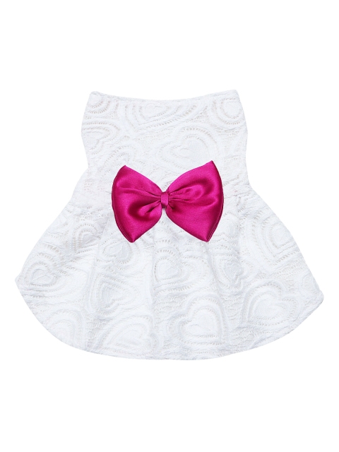 

Dchica Paws White & Pink Self-Design Handmade Applique Dog Dress