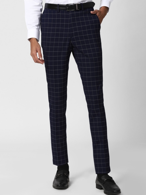 

Peter England Men Navy Blue Checked Formal Trousers