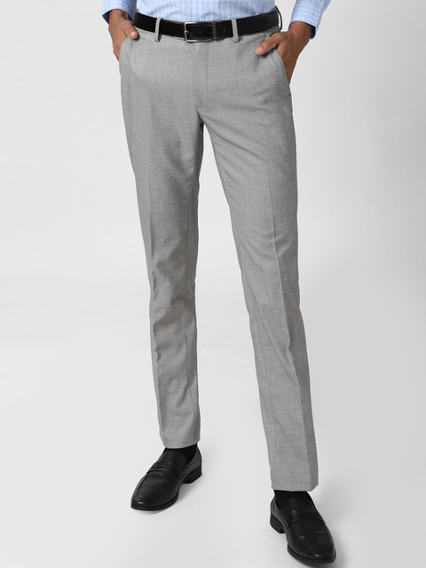 

Peter England Men Grey Textured Slim Fit Trousers