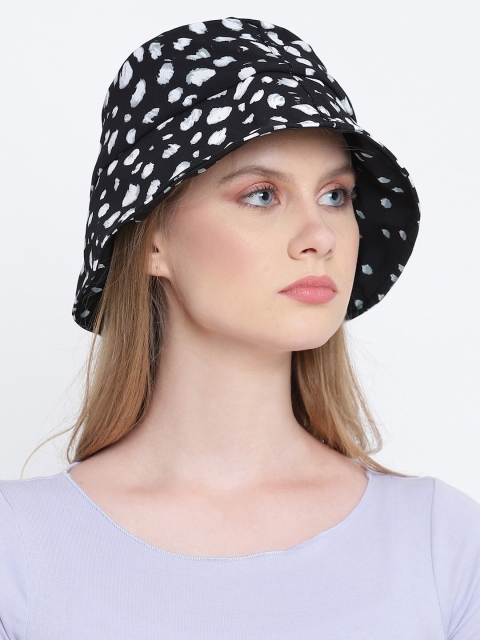 

Oxolloxo Women Black & White Animal Printed Reversible Bucket Hat