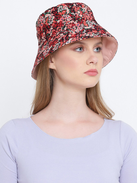 

Oxolloxo Women Red & Pink Floral Printed Reversible Bucket Hat