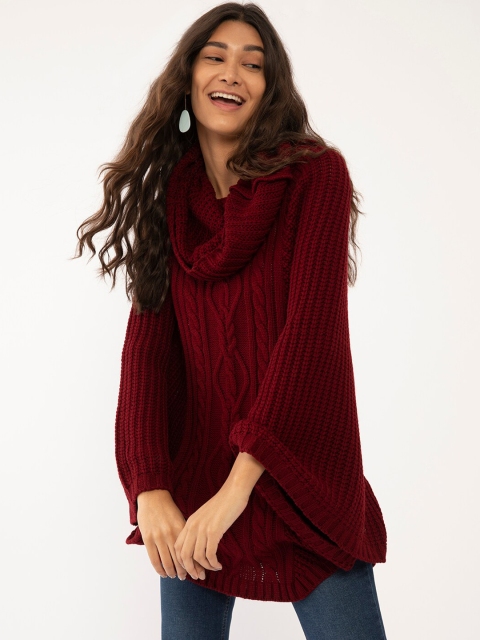

Zink London Women Red Acrylic Longline Poncho