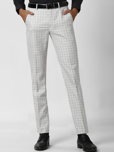 

Peter England Men Grey Checked Slim Fit Formal Trousers