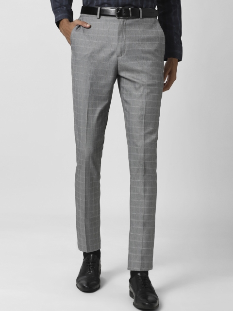 

Peter England Men Grey Checked Formal Trousers