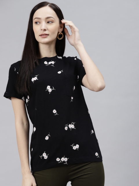 

Marks & Spencer Women Black Floral Printed T-shirt