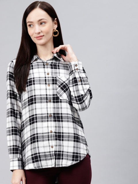 

Marks & Spencer White & Black Checked Shirt Style Top