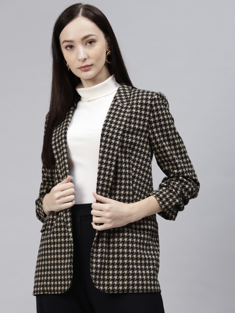 

Marks & Spencer Women Brown & Black Open Front Jacket