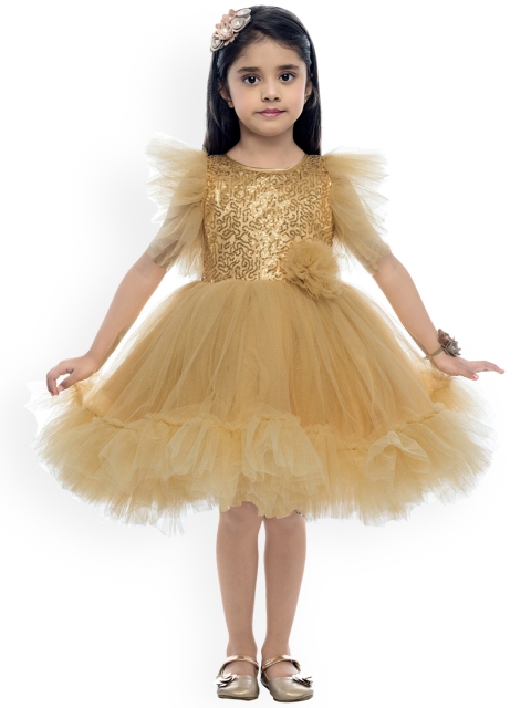 

Pink Chick Girls Gold-Toned Embellished Sequined Net Dress
