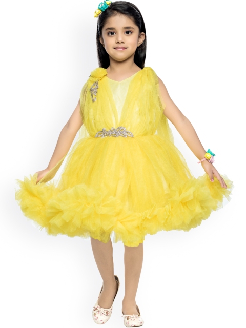 

Pink Chick Girls Yellow Net Ruffle Dress