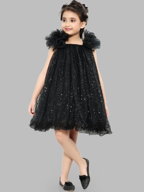 

Pink Chick Black Sequined Embellished Net A-Line Dress