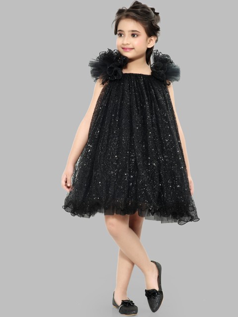 

Pink Chick Black Embellished Net A-Line Dress