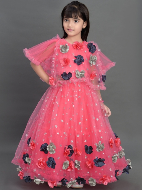 

Pink Chick Coral Floral Net Maxi Dress