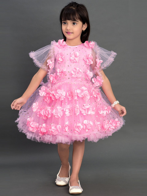 

Pink Chick Pink Floral Net A-Line Dress